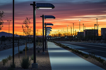 Obraz premium A row of solar-powered streetlights illuminating a city street or rural road