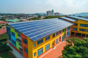 A school building with solar panels on the roof, showing how educational institutions are adopting solar power for sustainability and reducing energy costs
