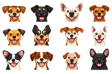 Obraz premium Collection of cartoon style dog faces isolated on white background