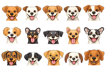 Obraz premium Collection of cartoon style dog faces isolated on white background