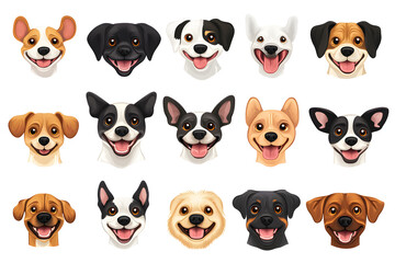 Naklejka premium Collection of cartoon style dog faces isolated on white background