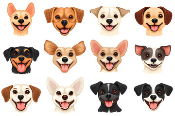 Obraz premium Collection of cartoon style dog faces isolated on white background