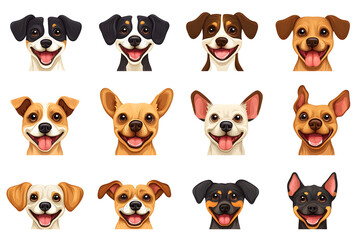 Naklejka premium Collection of cartoon style dog faces isolated on white background