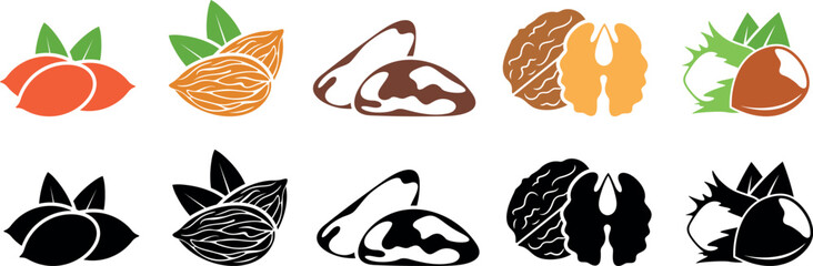 Nut logo. Isolated nut on white background. Set