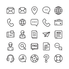 Customer Support and Communication Icon Set - Blue Outline Vector Design