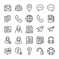 Customer Support and Communication Icon Set - Blue Outline Vector Design