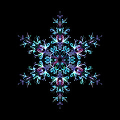 Glowing transparent snowflake, isolated. Neon light. Shining futuristic digital art. Png