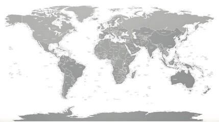 Obraz premium World Map: A minimalist depiction of the Earth's continents and oceans in a simple gray palette, highlighting the interconnectedness of our world. 