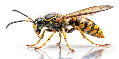 Wasp Flying Insect with Long Legs and Outstretched Wings Isolated on White Background for Nature and Wildlife Photography