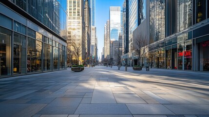 Urban Plaza with Skyscrapers and Clear Sky