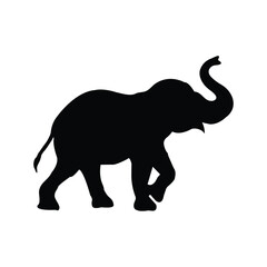 Elephant silhouette with the trunk up isolated on white background. Vector illustration of a elephant