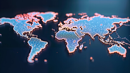 Fototapeta premium World map with glowing lines and dots.