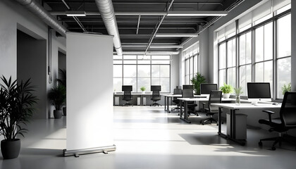 Fototapeta premium blank roll up banner mokcup on indoor office