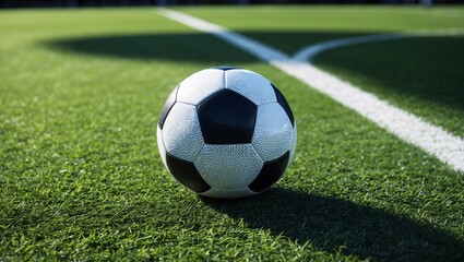 Fototapeta premium Soccer Ball on Grass with Lights and Background Soccer Balls - Digital Illustration for Football Championship Concept. AI generated illustration