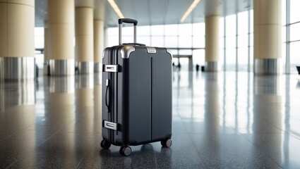 One suitcase in airport lounge