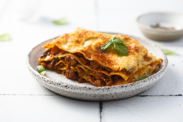 Homemade lasagna with minced beef