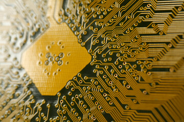 Computer motherboard. Details of a mainboard back