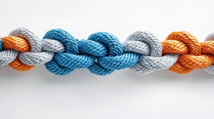 Obraz premium A long chain of connected fabric rolls in different colors, each roll with its own color and shape.