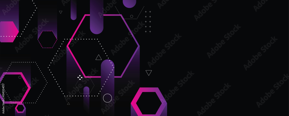 Poster purple hexagon style background for science and technology presentation