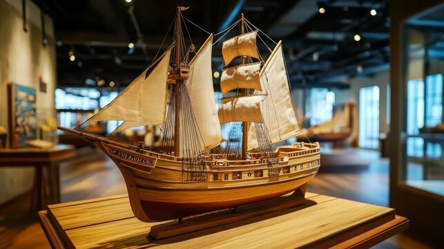 Detailed Model Ship in Museum