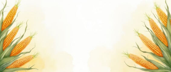 Watercolor frame corn banner. Vegetable watercolor corn border with copy space
