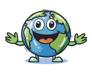 Fototapeta premium Smiling Cartoon Planet Holding Recycling Symbol for Environmental Awareness