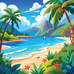 Fototapeta na wymiar tropical beach with palm trees