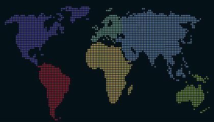 Dotted color world map vector.