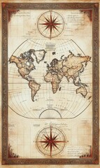 Fototapeta premium Vintage world map with ornate frame.