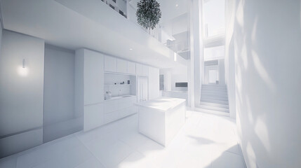 Fototapeta premium Modern kitchen with white cabinets and minimalistic decor
