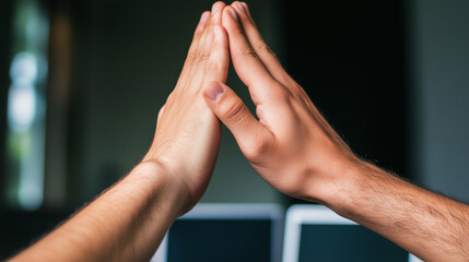 Coworkers Celebrating Success with High Fives and Smiles