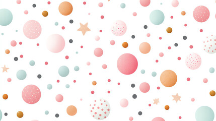 Playful candy pink polka dot pattern background with colorful dots and stars ideal for whimsical designs