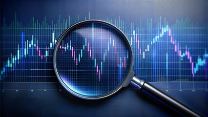 magnifying glass monitor digital economic movement analyst trade bid sell buy 