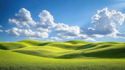 Obraz premium Lush Green Hills Under a Bright Blue Sky