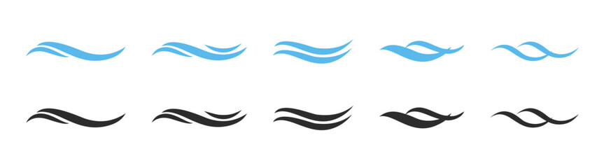 Water wave line art set. Water logo, symbol vector collection.