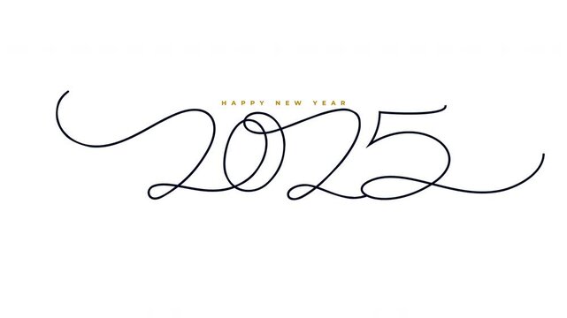 Happy New Year 2025 card handwritten elements 2D animation