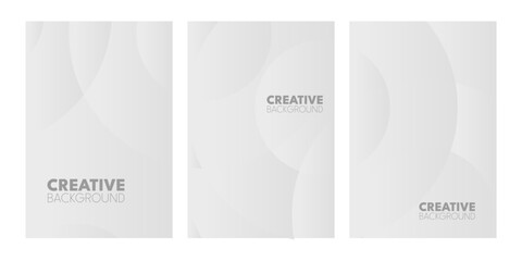 Three light gray, abstract backgrounds with text. Circle arch design.