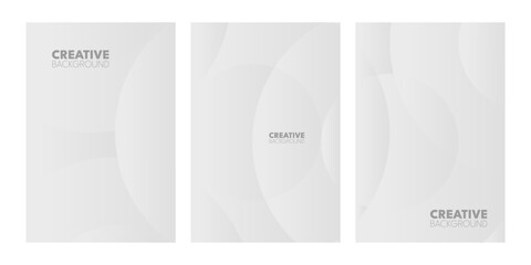 Three light gray, abstract backgrounds with text. Circle arch design.