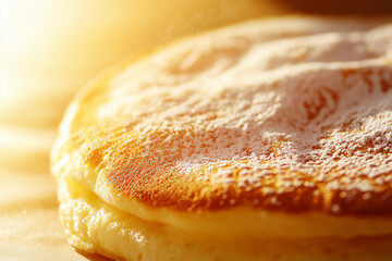 Souffle pancake, with a soft, fluffy texture and a dusting of powdered sugar close-up. Generative AI