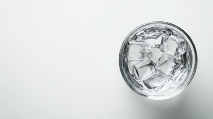 Glass of Water with Ice Cubes on White Background