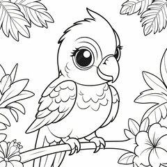 Cute Parrot Coloring Book Page