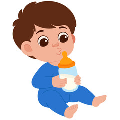 Fototapeta premium Cute Baby Boy Hold Bottle Pacifier Illustration