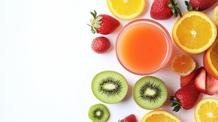 Naklejka premium Fresh Fruit Juices and Vibrant Fruit Selection