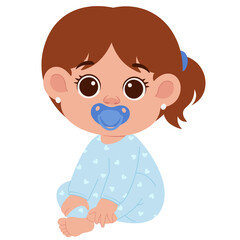 Cute Baby Girl Sitting Illustration