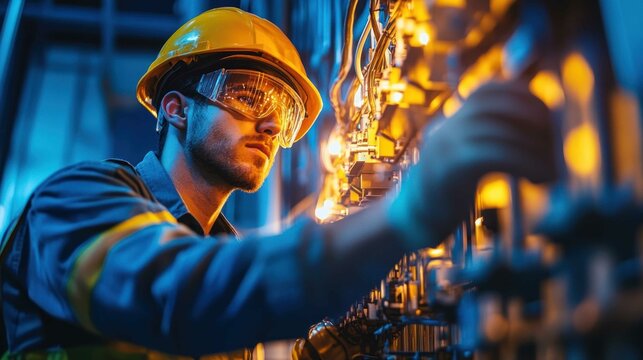 Electrician installing explosion-proof electrical equipment in a hazardous industrial zone