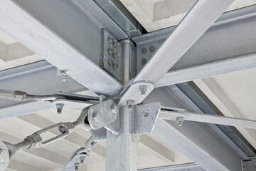 Detail of a new customizes prefabricated metal carpentry with galvanized steel components and...
