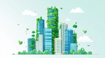 Fototapeta premium Eco-Friendly Urban Landscape with Green Buildings