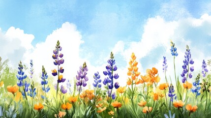 Obraz premium Whimsical Watercolor Blooming Wildflowers