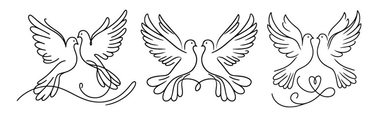 simple line monoline wedding doves illustration black vector