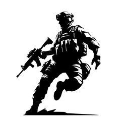 Fototapeta premium dynamic sketch of a soldier in uniform, capturing the essence of bravery and discipline through detailed equipment black vector